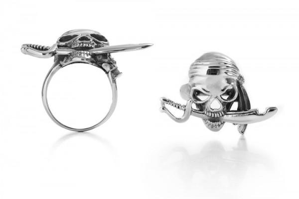 Highway Hawk Ring Signet Ring "Skull Pirate with Sword" Stai ...