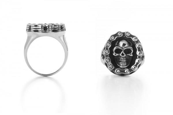 Highway Hawk Ring Signet Ring "Skull with Chain" Stainless S ...
