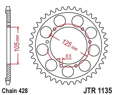 Achtertandwiel JTR1135 - Kies een maat